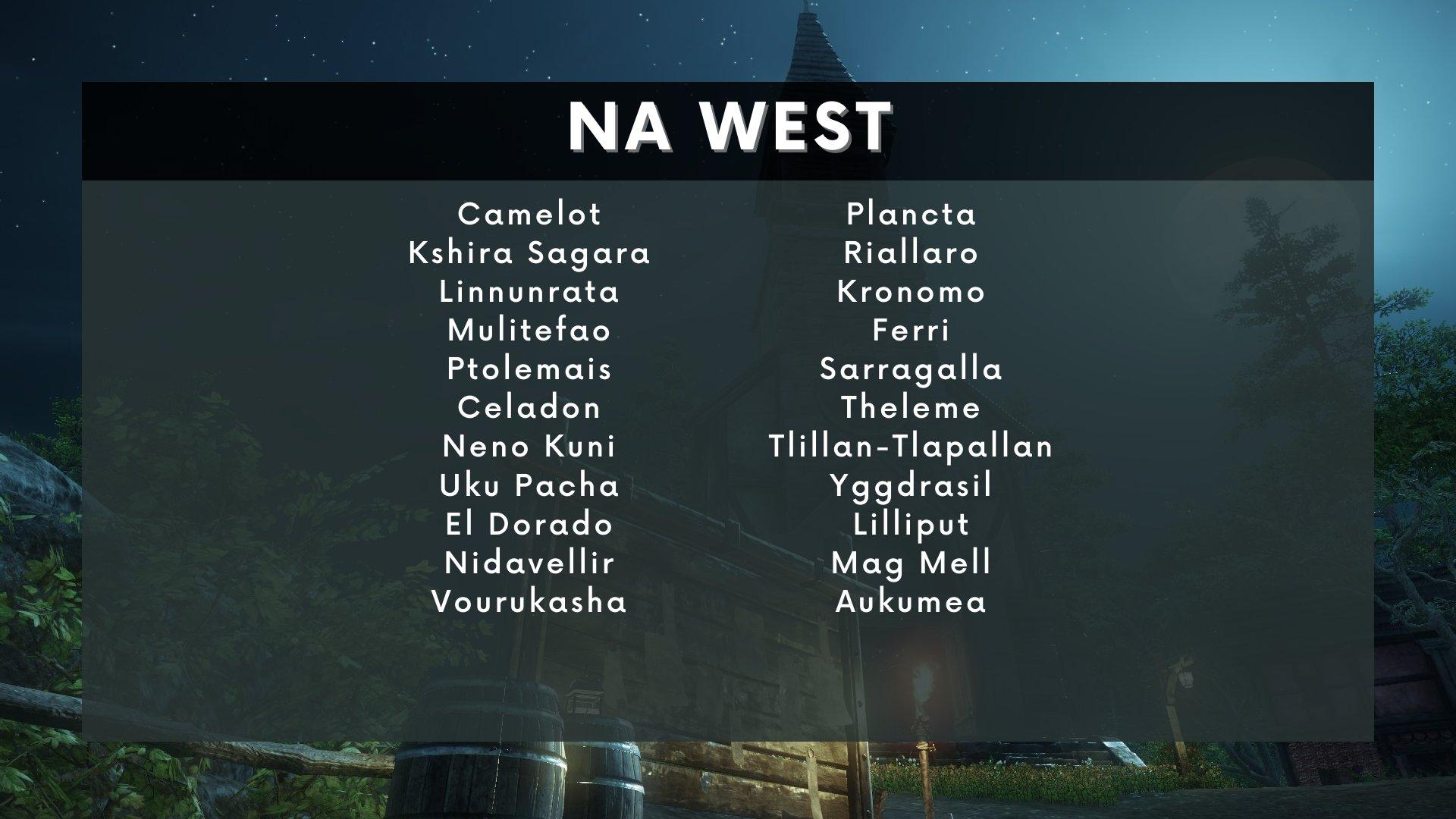 List of NA West servers New World Release