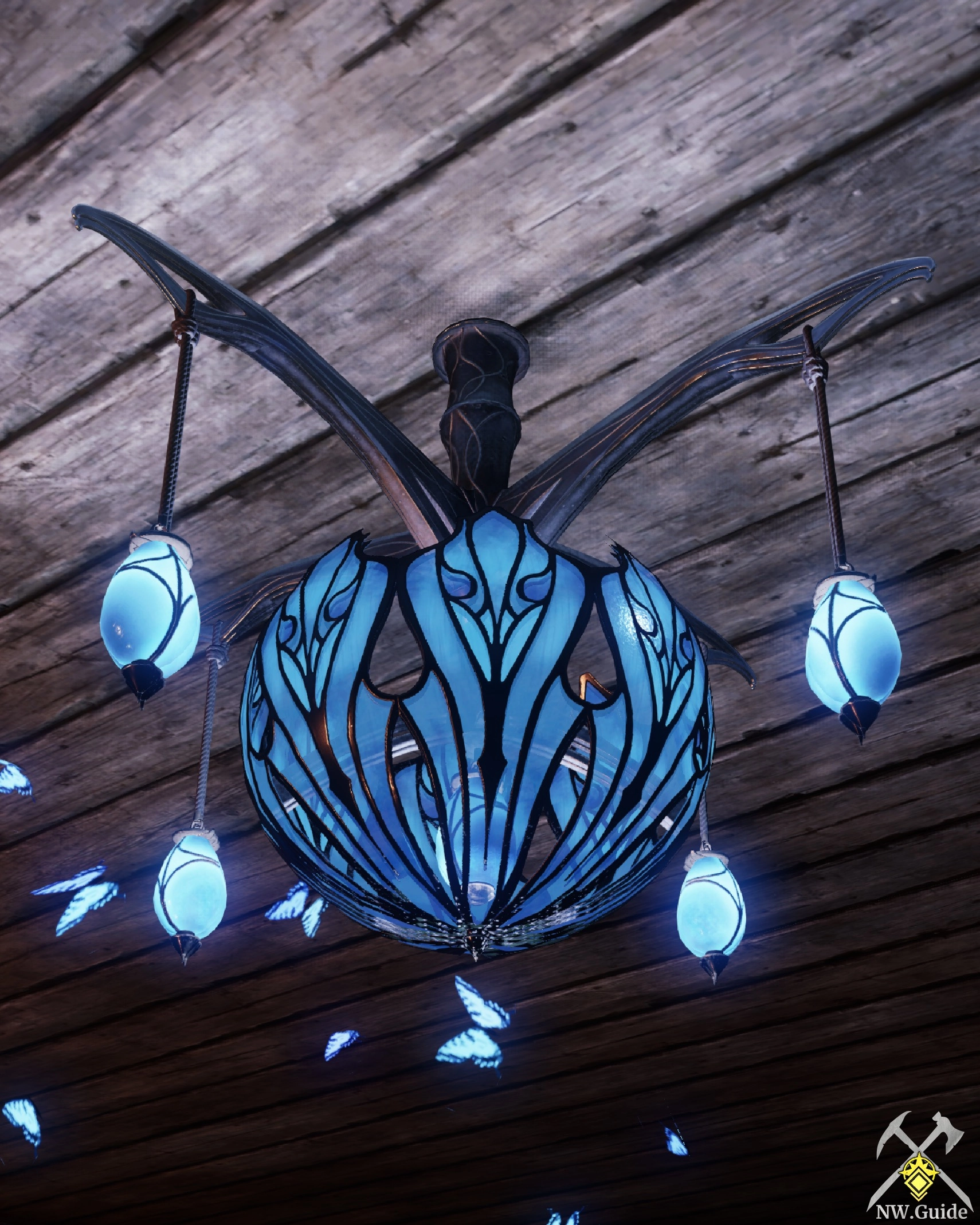 Dusk Sylph Glass Chandelier with many butterflies around