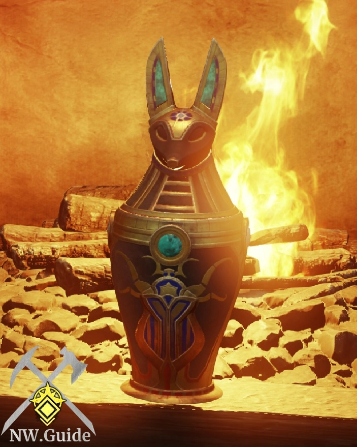 Aegyptus Anubis Canopic Jar next to the fireplace