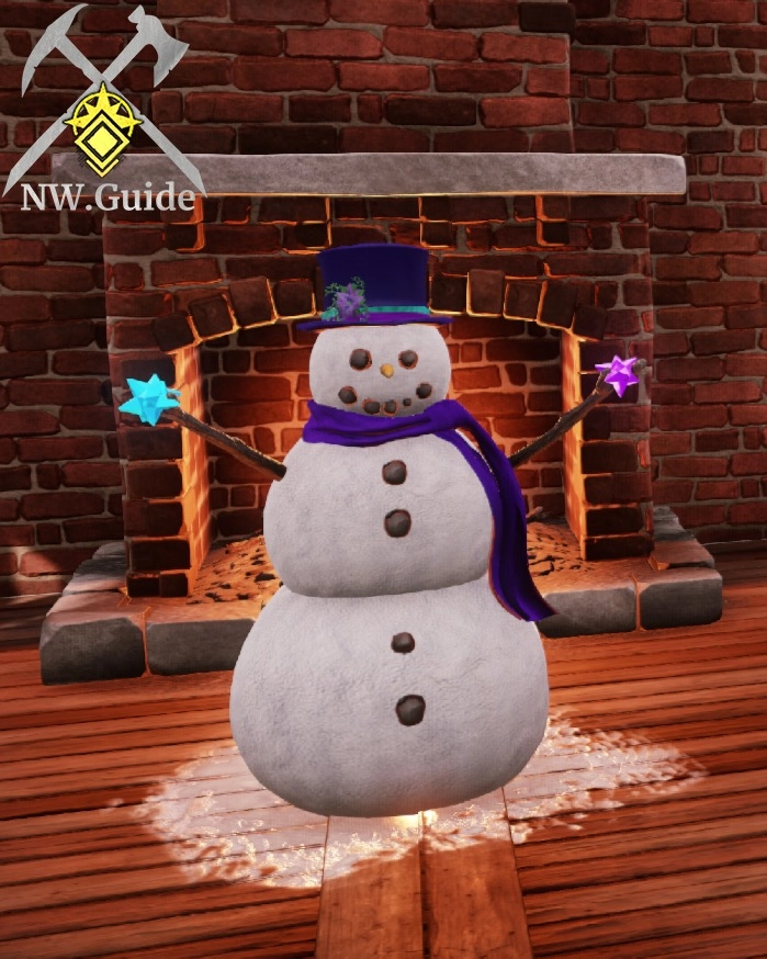 Convergence Snowman photo in front of fireplace