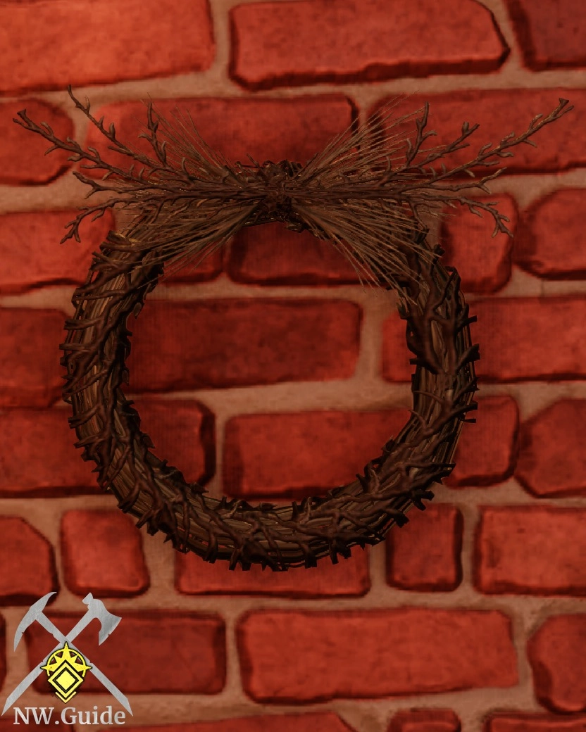 Wall Woven Wicker Wreath front view on red bricks wall