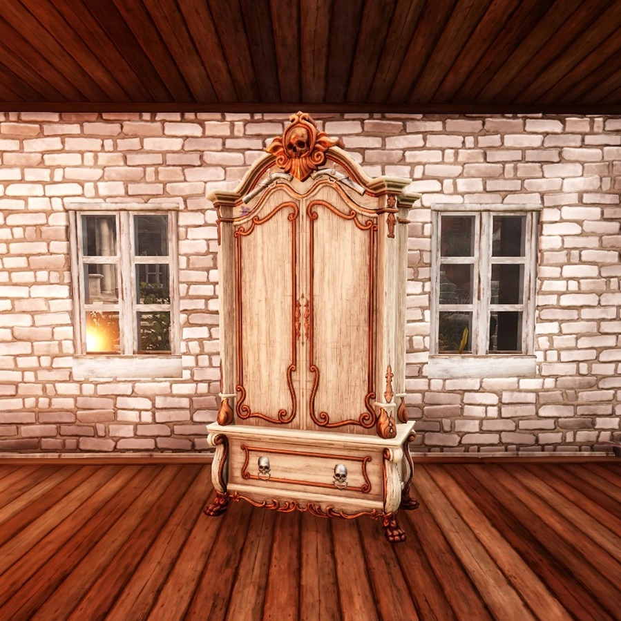 Salt stripped Scrolled Armoire in Everfall Housing