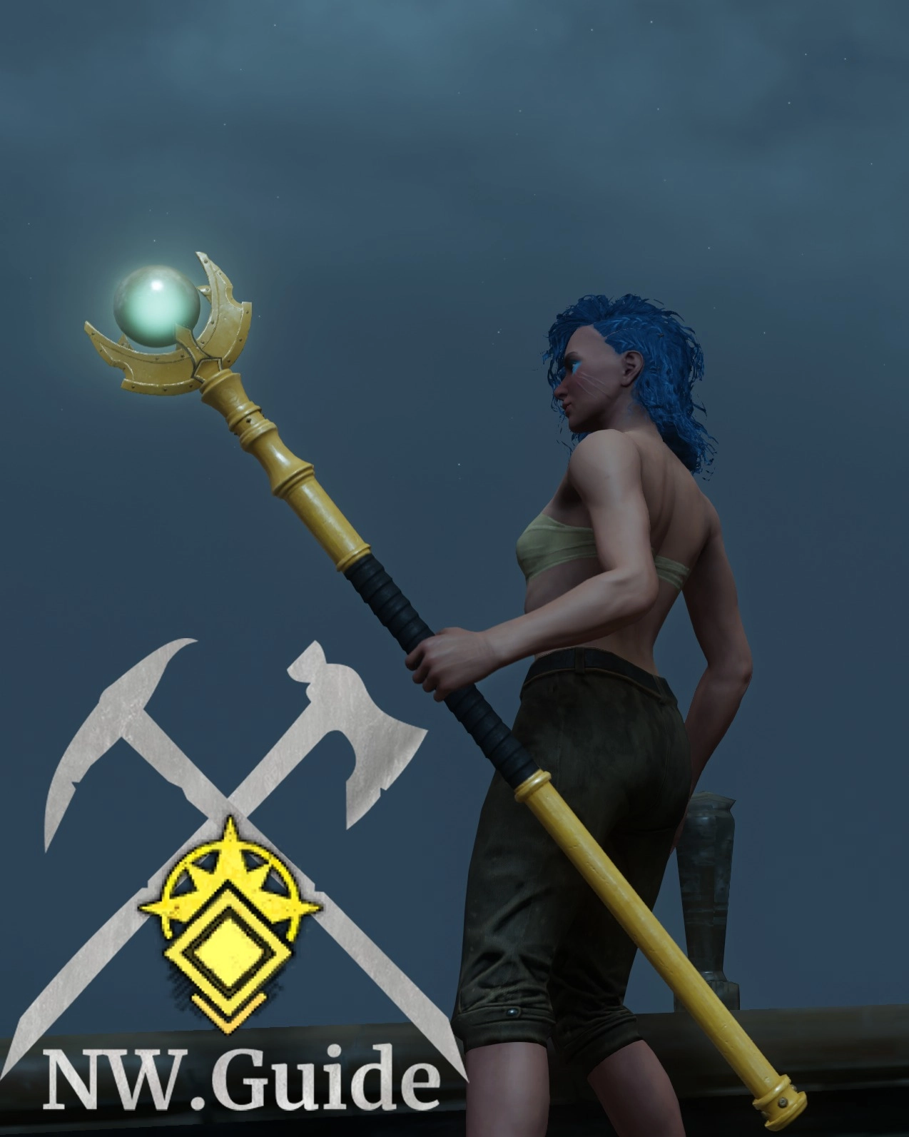 HQ night time screenshot of the tier 3 Varangian Life Staff