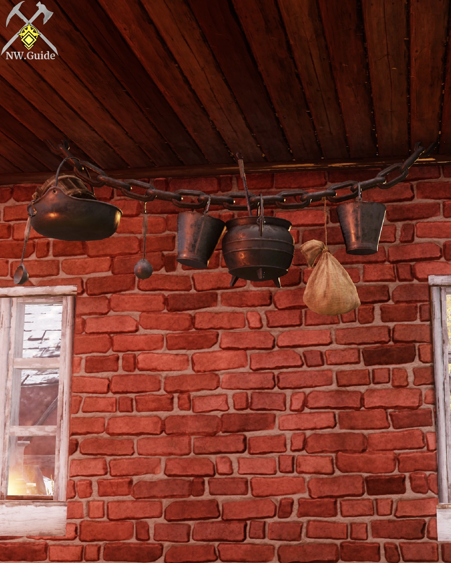 Ships Cookware attached to the ceiling