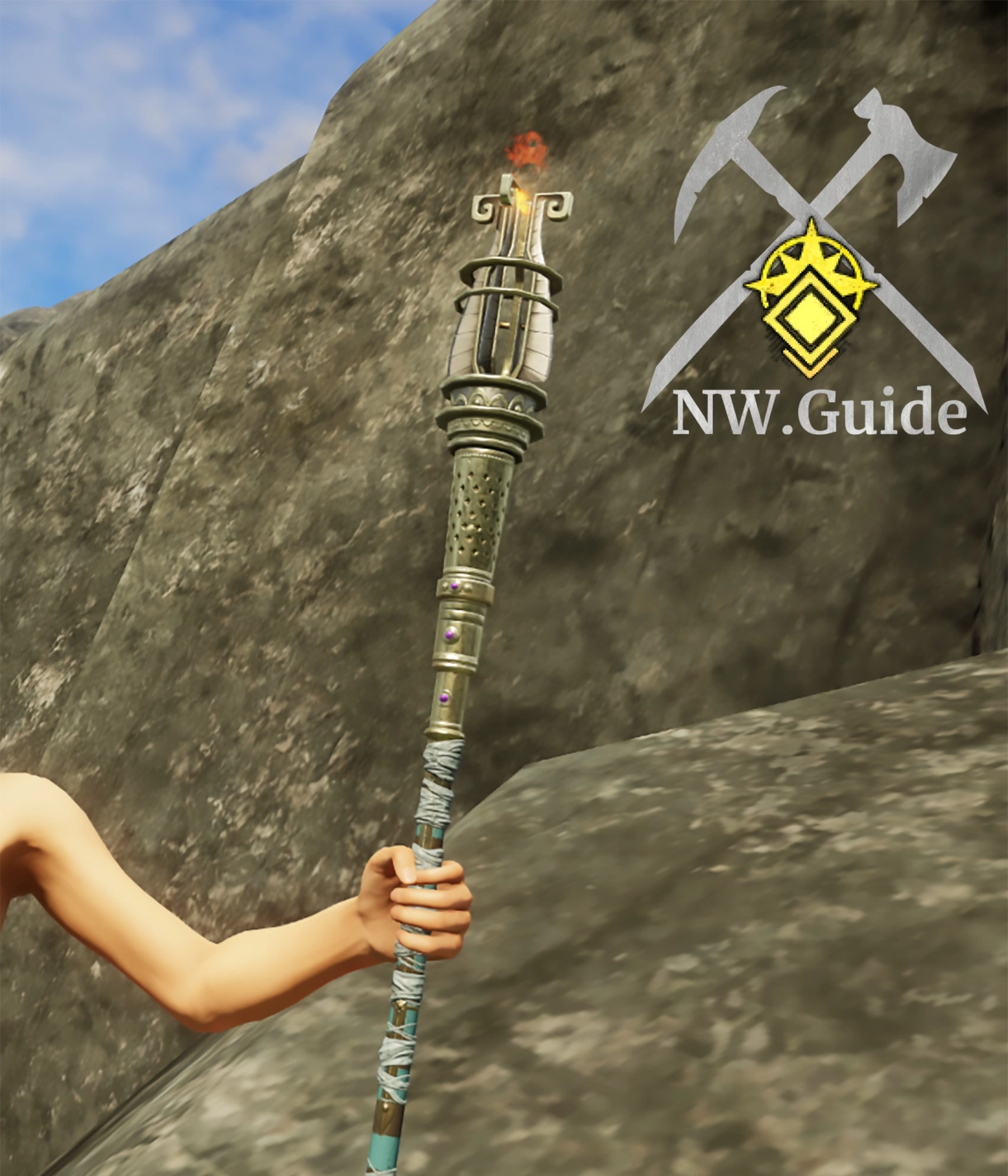 Closeup of the Lazarus Watcher Fire Staff