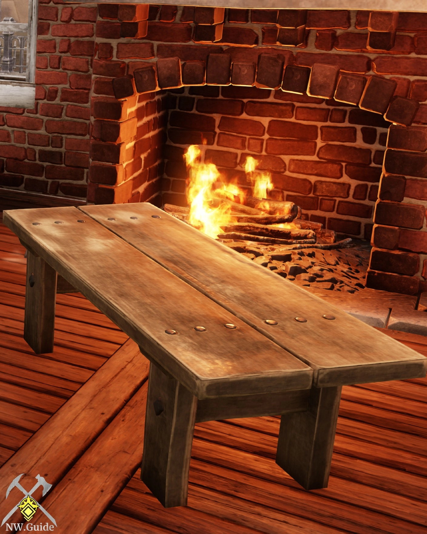 Maple Large Table on wooden floor in front of the fireplace