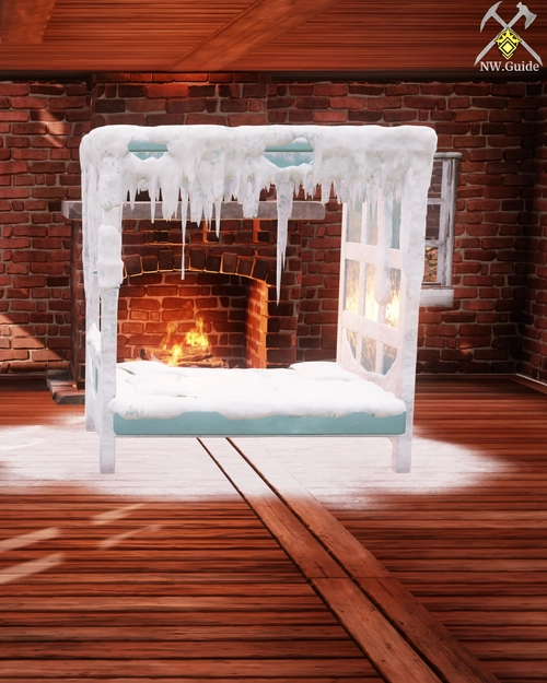 Snowcapped Bed on wooden floor with chill effect seen on it