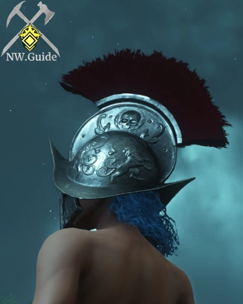 Screenshot of archaic helm from below during the night