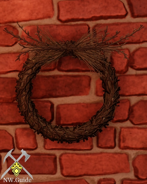 Wall Woven Wicker Wreath front view on red bricks wall