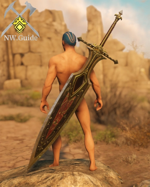 Screenshot of the Greatsword on the back of the character