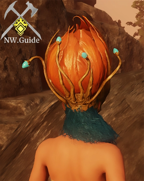 Screenshot of Blighted Growths Flaming Headdress from behind