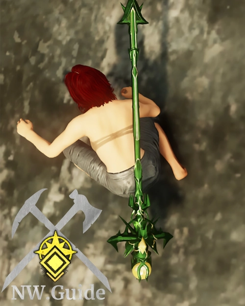 Screenshot of the Overgrown Fire Staff on the back of char