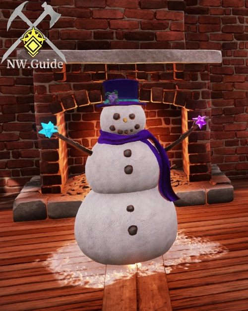 Convergence Snowman photo in front of fireplace