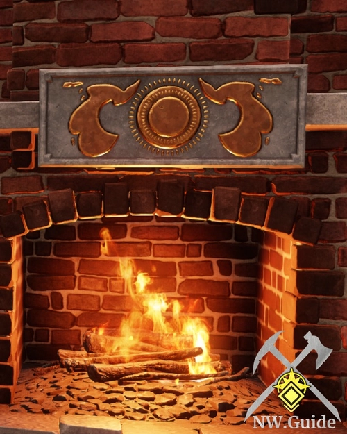 Glory to Sol inset emblem placed above fireplace
