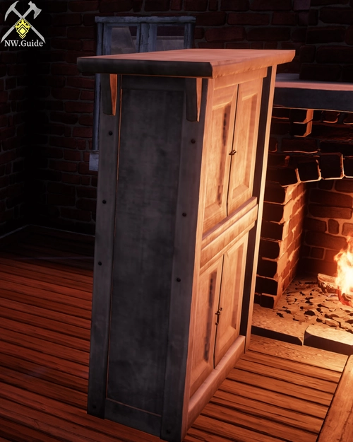 Ash Armoire in front of the fireplace in warm lighting