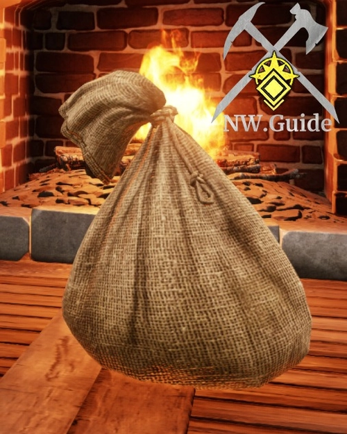 Closeup screenshot of Burlap Sack in front of fireplace