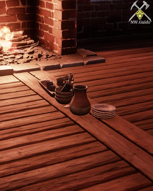Wooden Dishes In front of fireplace