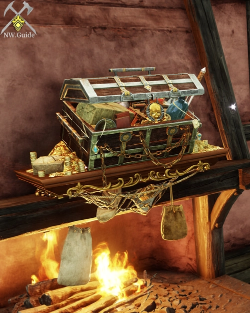 Major Loot Luck Trophy over fireplace sideview