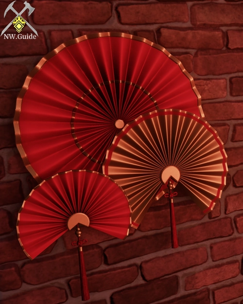 Welcoming Red Paper Fans on red bricks wall