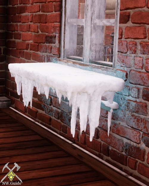 Snowcapped Shelf attached to the red brick wall
