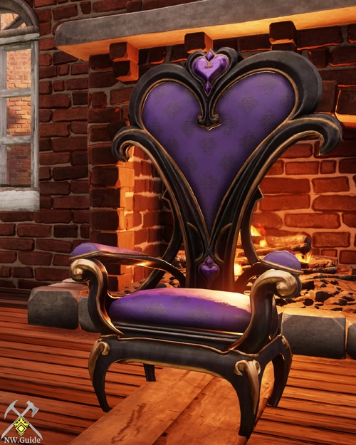 Closeup of Romantic Heart Chair next to the fireplace