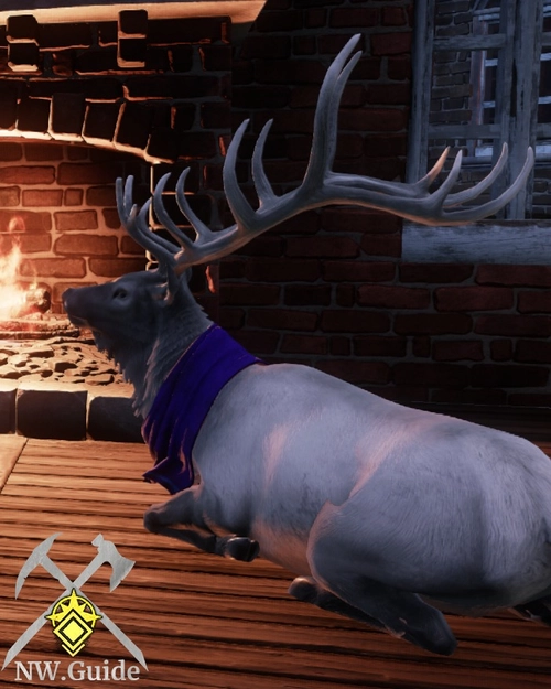 Festive Deer enjoys hear from the fireplace
