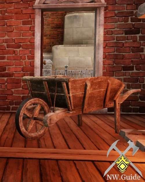 Photo of wooden wheelbarrow placed inside the house