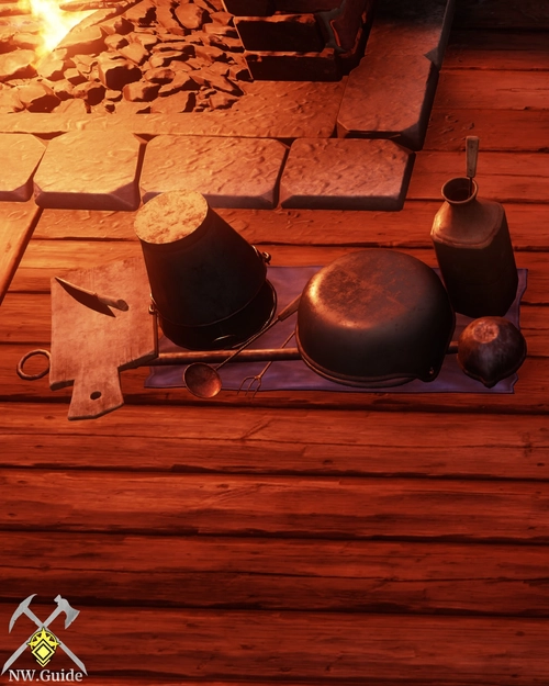 Campfire Cooking Set on wooden floor in front of fireplace
