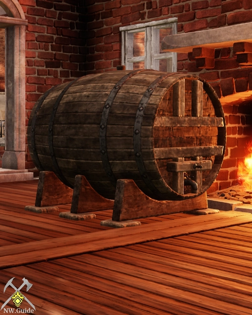 Oak Wine Cask in wooden floor in front of the fireplace