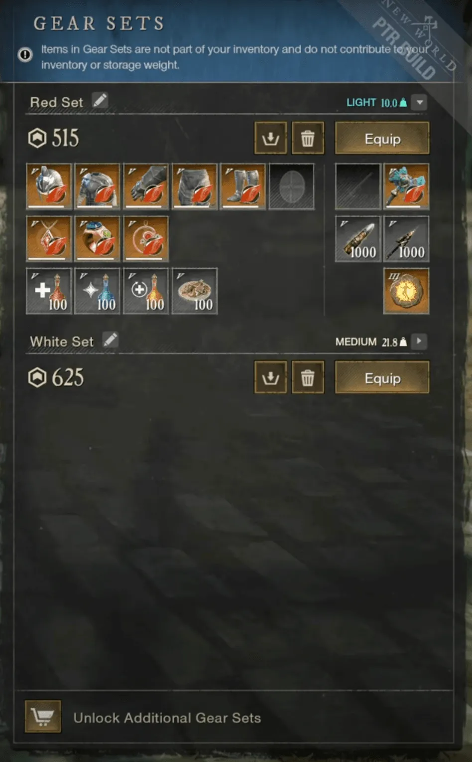 New World Gear Set Storage system