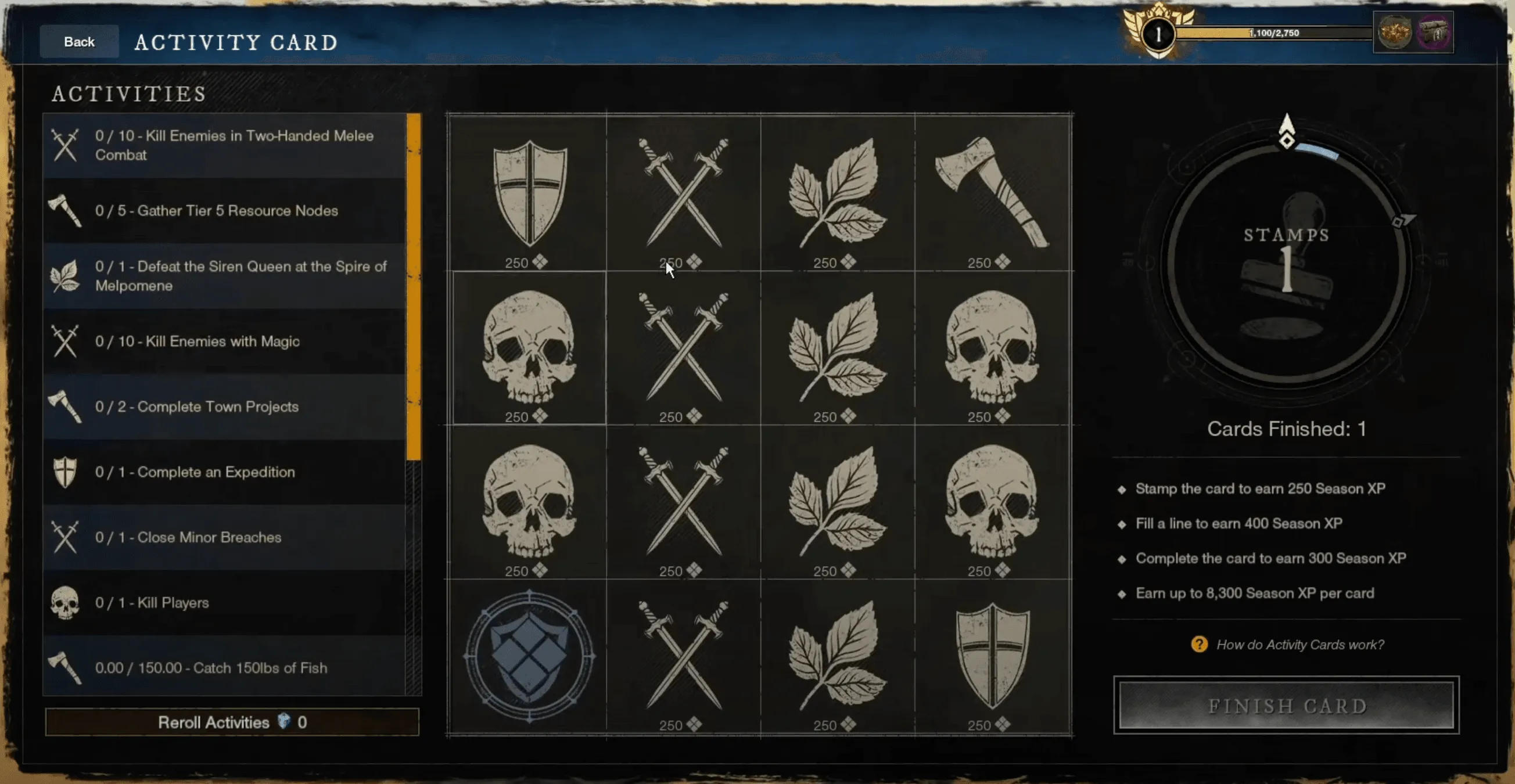 Activities in the new battle pass in New World. Those activities are randomized for every player and you can reroll them by spending Azoth