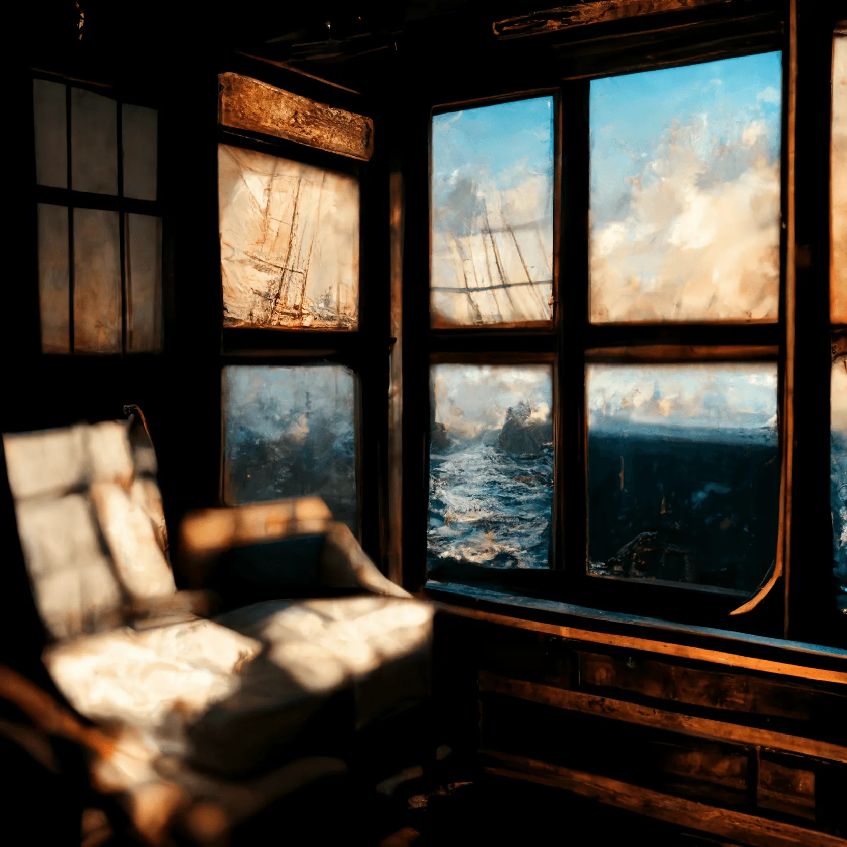 View from Isabella's ship's cabin during the expedition to reach lands on the New World - lore of the game on New World Guide